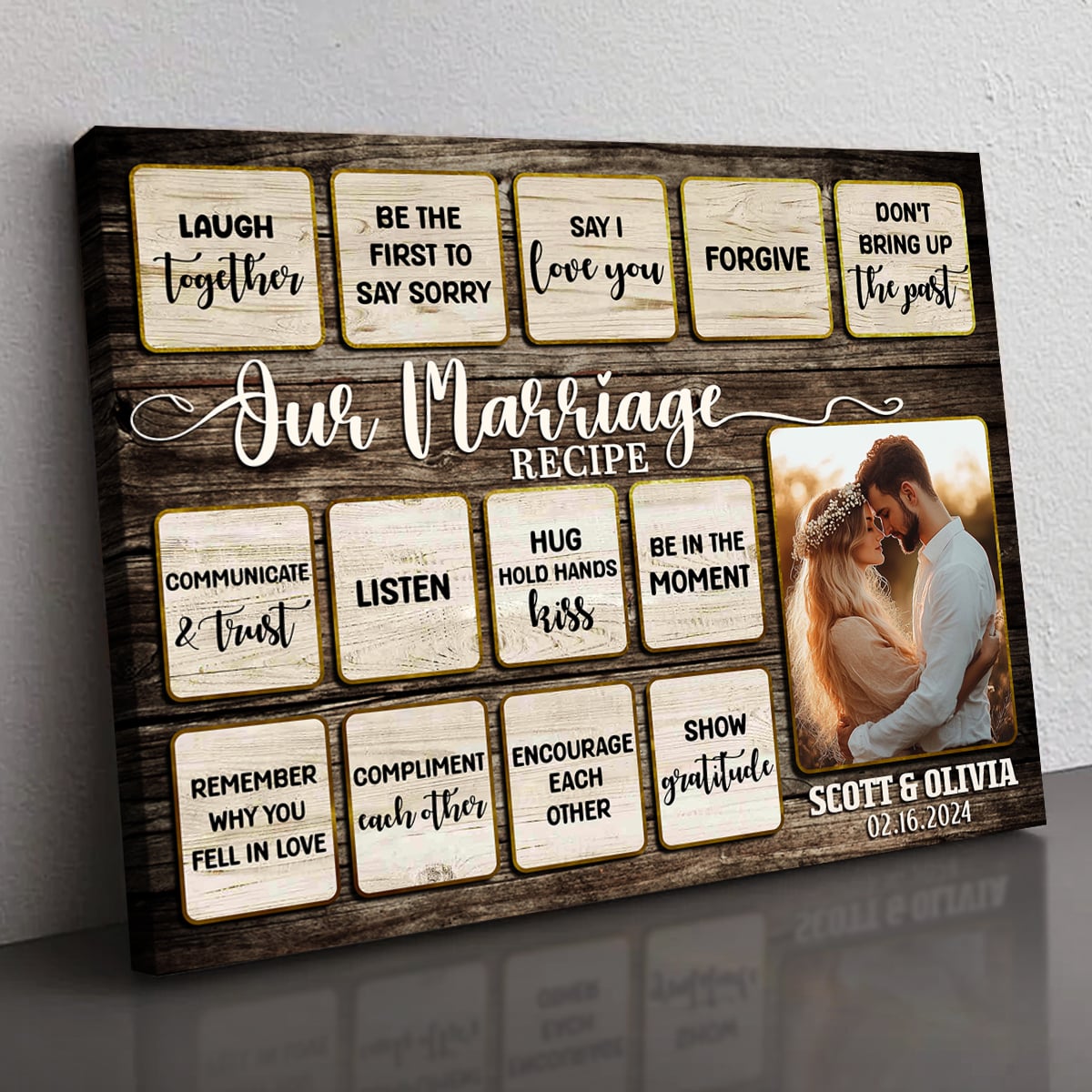 Our Marriage Recipe – Wedding Gift Rustic Custom Photo Canvas Wall Art