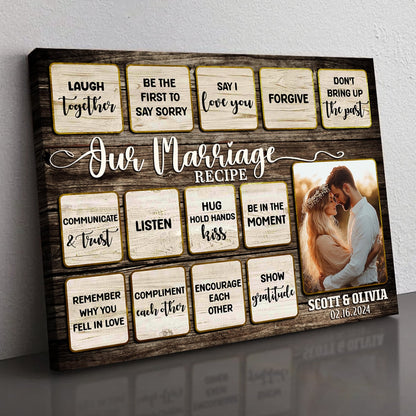 Our Marriage Recipe – Wedding Gift Rustic Custom Photo Canvas Wall Art