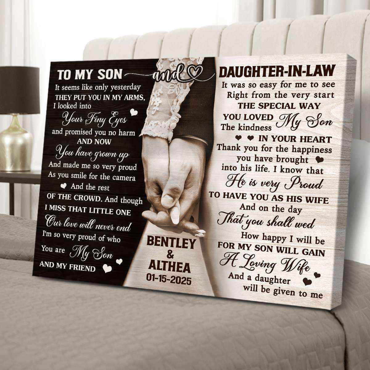 To My Son and Daughter In Law Canvas Wall Art – Personalized Wedding Gift From Parents of The Groom