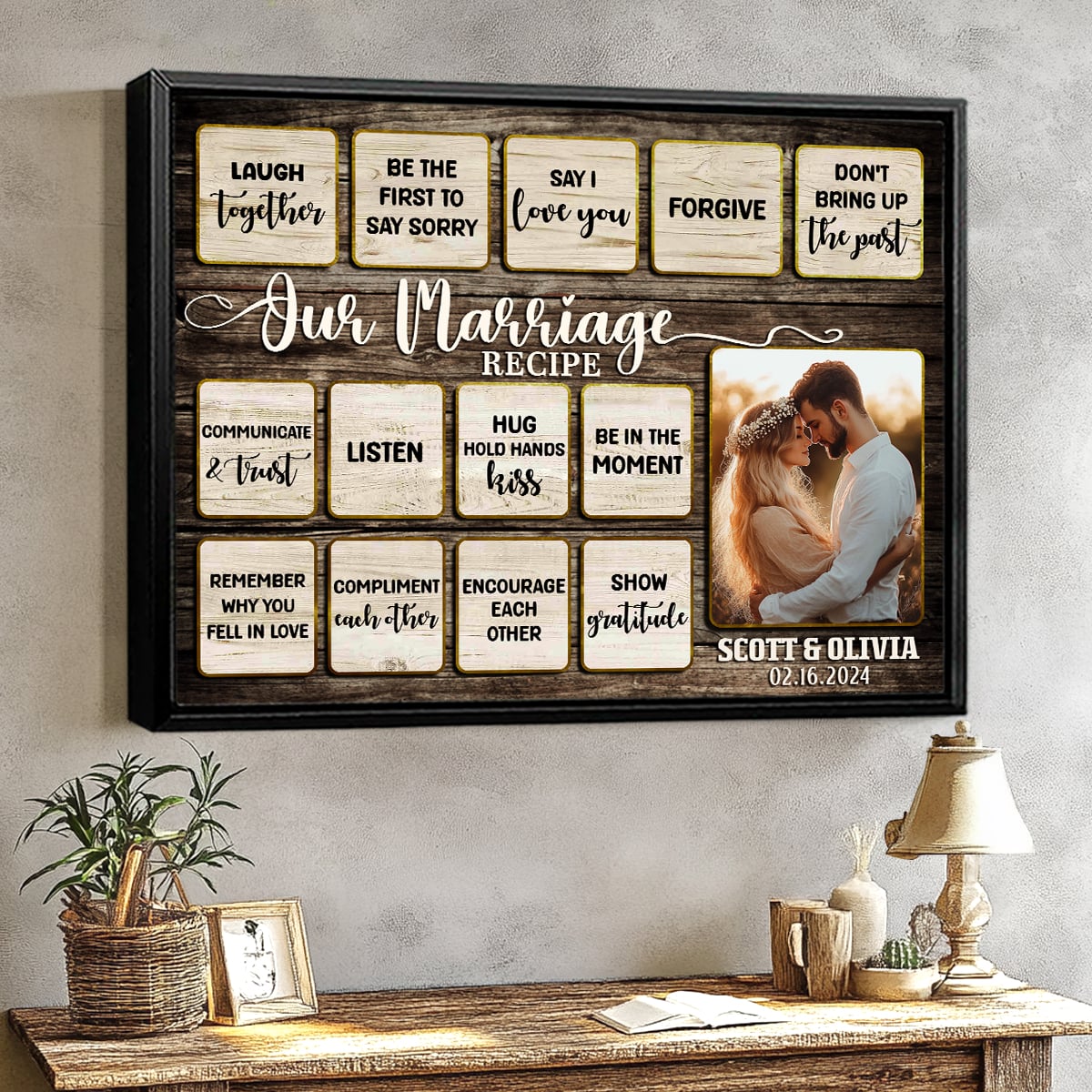 Our Marriage Recipe – Wedding Gift Rustic Custom Photo Canvas Wall Art