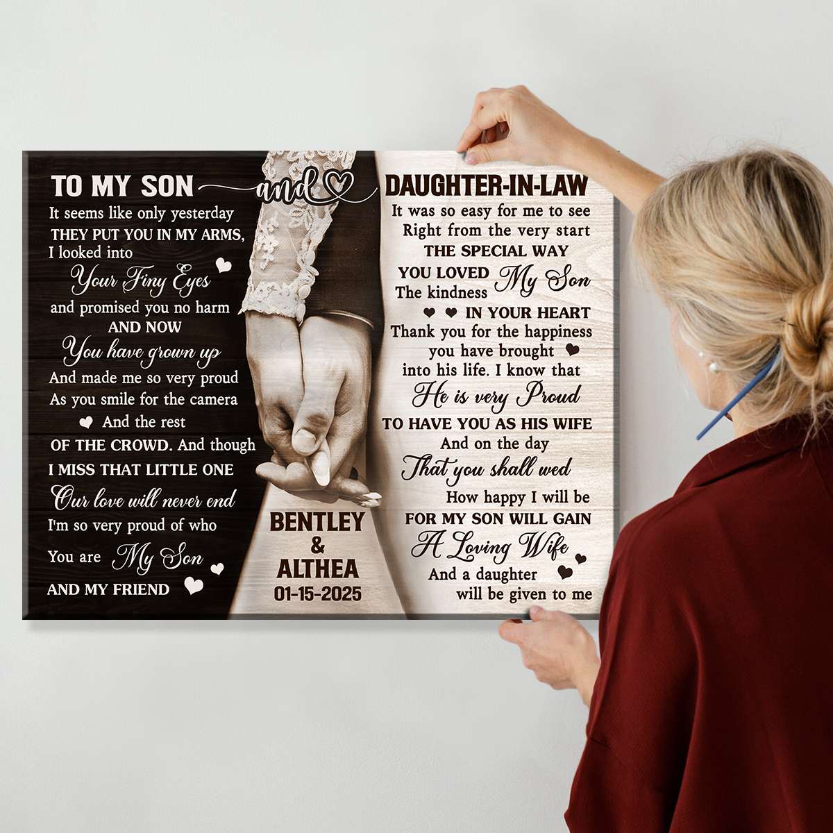 To My Son and Daughter In Law Canvas Wall Art – Personalized Wedding Gift From Parents of The Groom