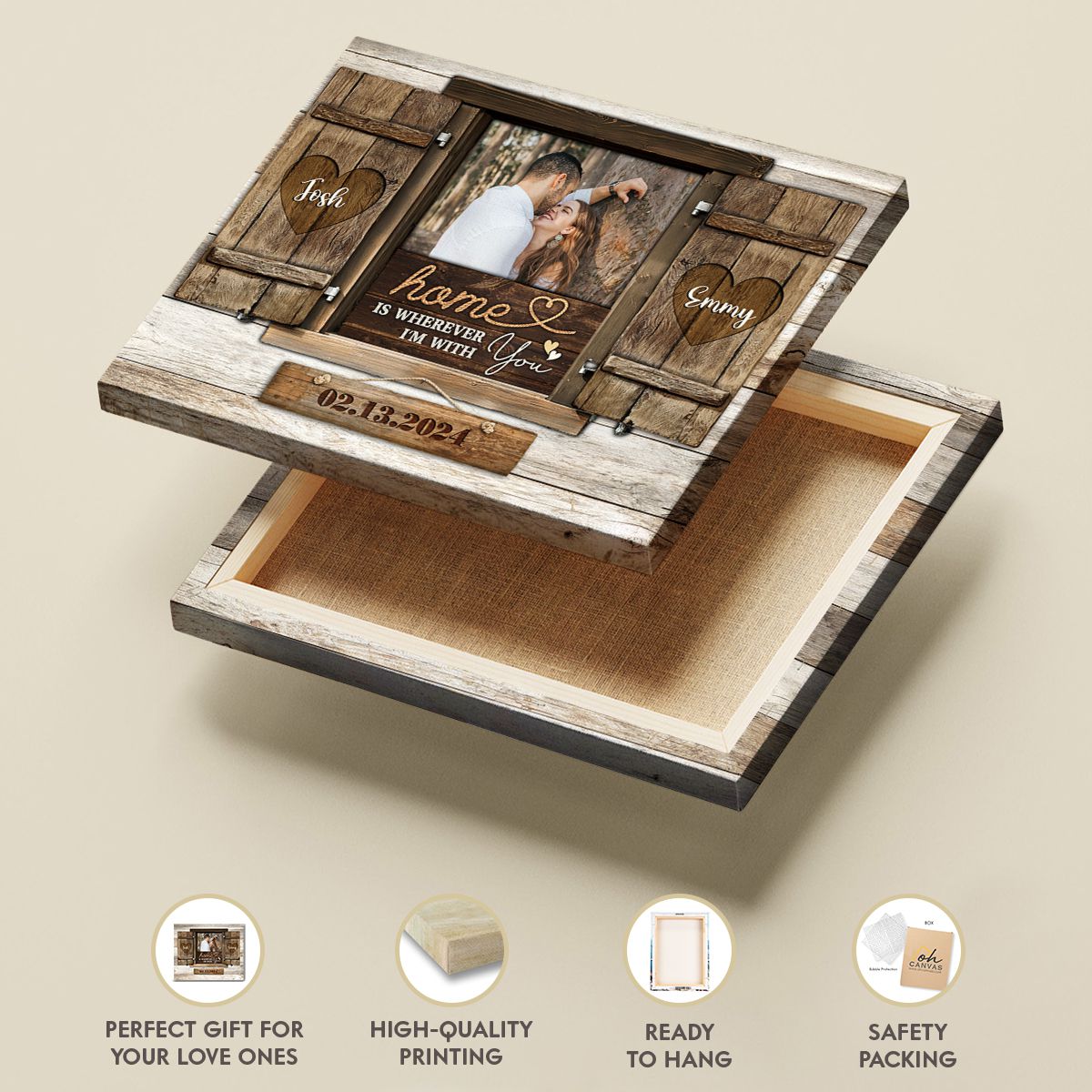 Home Is Wherever I’m With You Custom Window Frame Canvas Photo Print