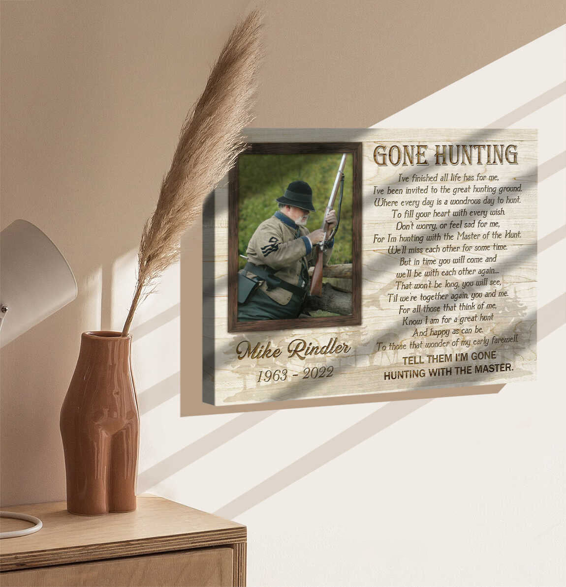 Custom Memorial Wall Art, Sympathy Gift For Loss Of Dad, Gone Hunting Canvas