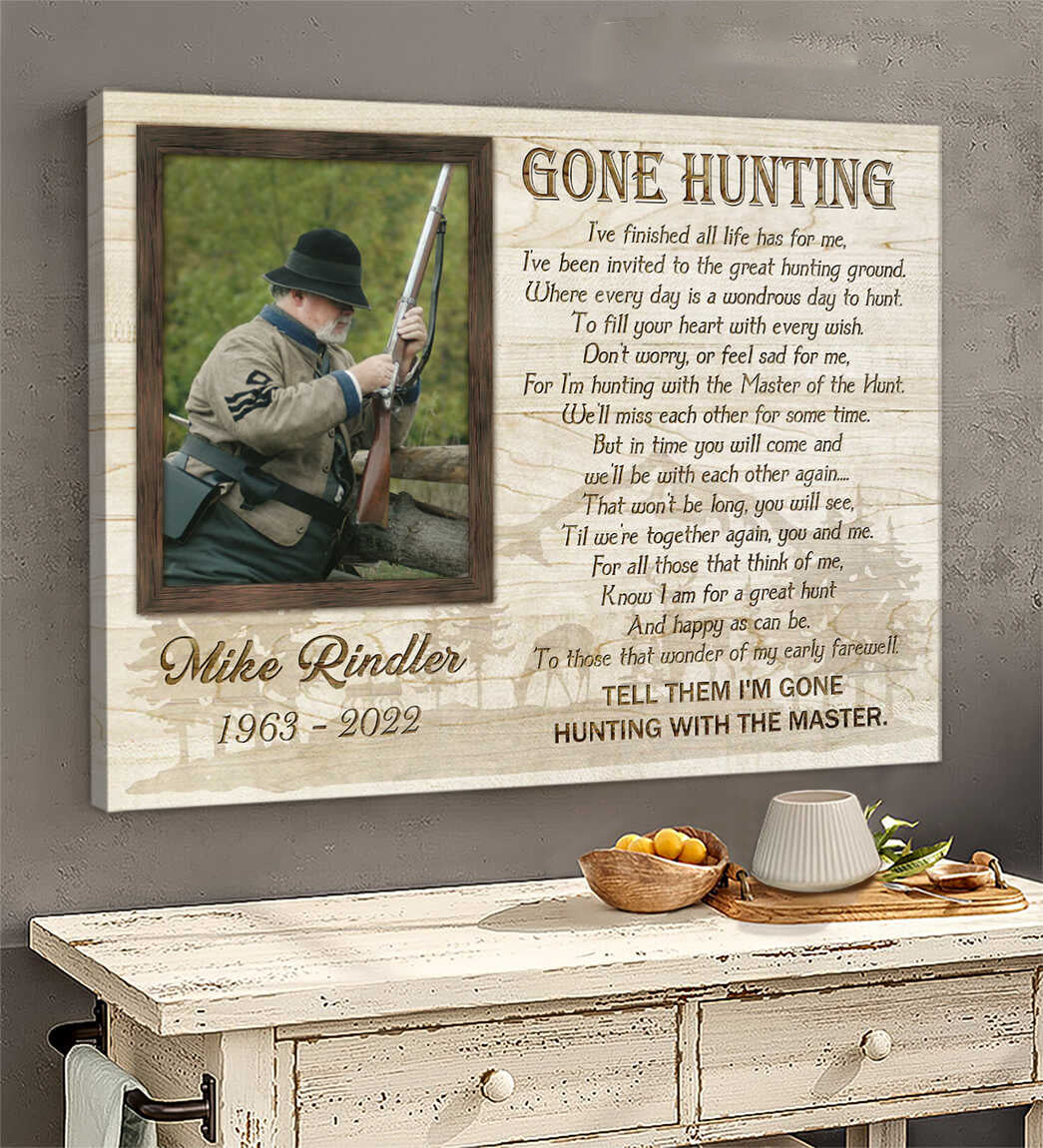 Custom Memorial Wall Art, Sympathy Gift For Loss Of Dad, Gone Hunting Canvas