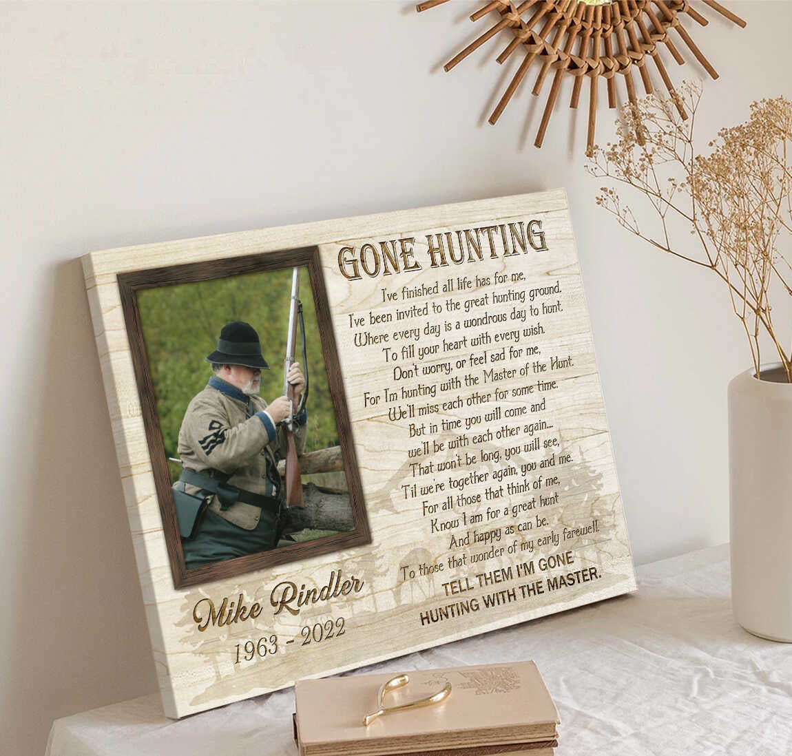 Custom Memorial Wall Art, Sympathy Gift For Loss Of Dad, Gone Hunting Canvas