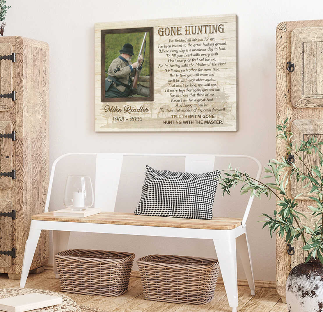 Custom Memorial Wall Art, Sympathy Gift For Loss Of Dad, Gone Hunting Canvas