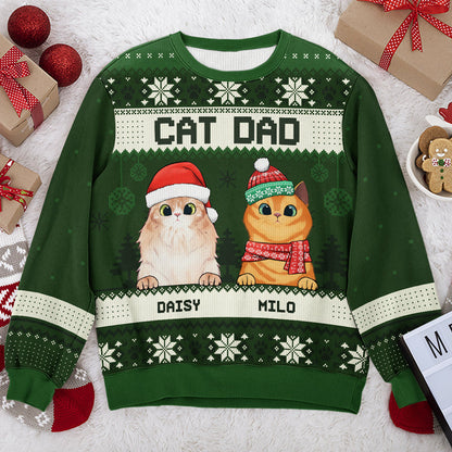 Merry Christmas Cat Dad Cat Mom Ugly Sweater - Personalized Custom Unisex Ugly Christmas Sweatshirt, All-Over-Print Sweatshirt - Gift For Cat Lovers, Pet Lovers, Christmas New Arrival Gift