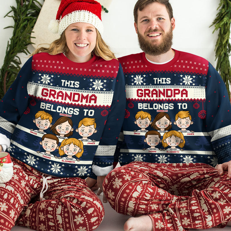 This Grandma Belongs To Ugly Sweater - Family Personalized Custom Ugly Sweatshirt - Unisex Wool Jumper - New Arrival Christmas Gift For Grandma, Grandparents