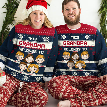 This Grandma Belongs To Ugly Sweater - Family Personalized Custom Ugly Sweatshirt - Unisex Wool Jumper - New Arrival Christmas Gift For Grandma, Grandparents