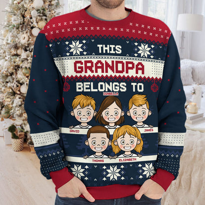 This Grandma Belongs To Ugly Sweater - Family Personalized Custom Ugly Sweatshirt - Unisex Wool Jumper - New Arrival Christmas Gift For Grandma, Grandparents