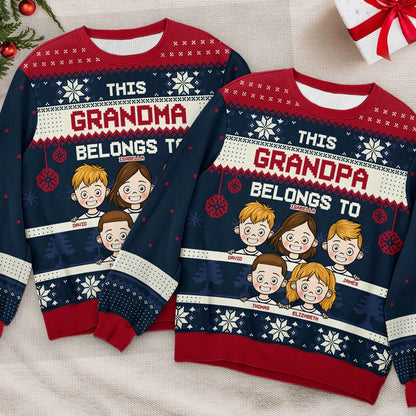 This Grandma Belongs To Ugly Sweater - Family Personalized Custom Ugly Sweatshirt - Unisex Wool Jumper - New Arrival Christmas Gift For Grandma, Grandparents