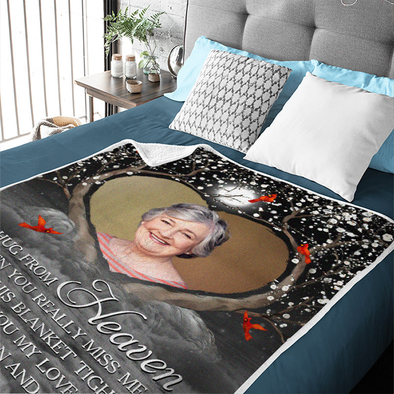 Custom Photo A Hug From Heaven When You Really Miss Me - Memorial Personalized Custom Blanket - Christmas Gift, Sympathy Gift For Family Members