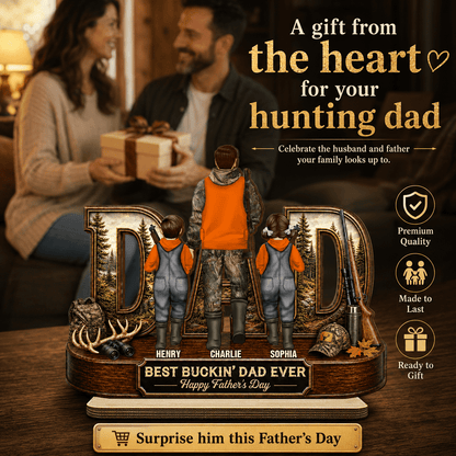 Hunting Dad Best Buckin' Dad Ever - Personalized 2-Layered Wooden Plaque - Unique Father's Day Gift For Hunting Dad, Husband