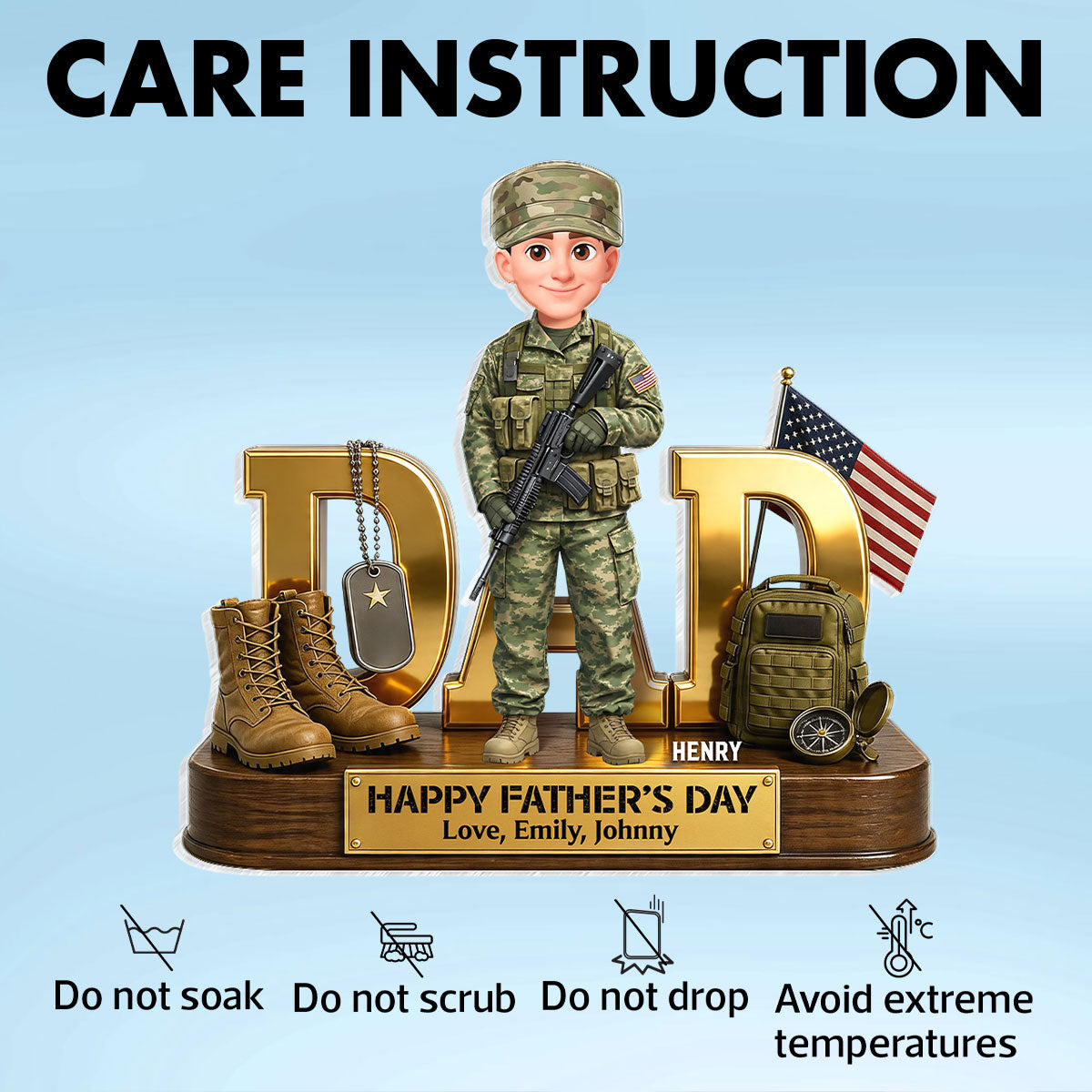 Proud American Military Armed Force Hero Dad 2D Flat - Personalized Acrylic Block Plaque - Father's Day Gift For Dad