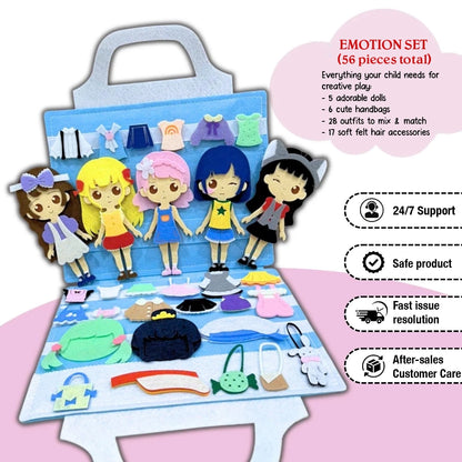 Fairy Princess Felt Dress-Up Doll Playset v2 – Peel & Stick Fashion Activity Book with Carry Bag, Personalized Handmade Kids Toy