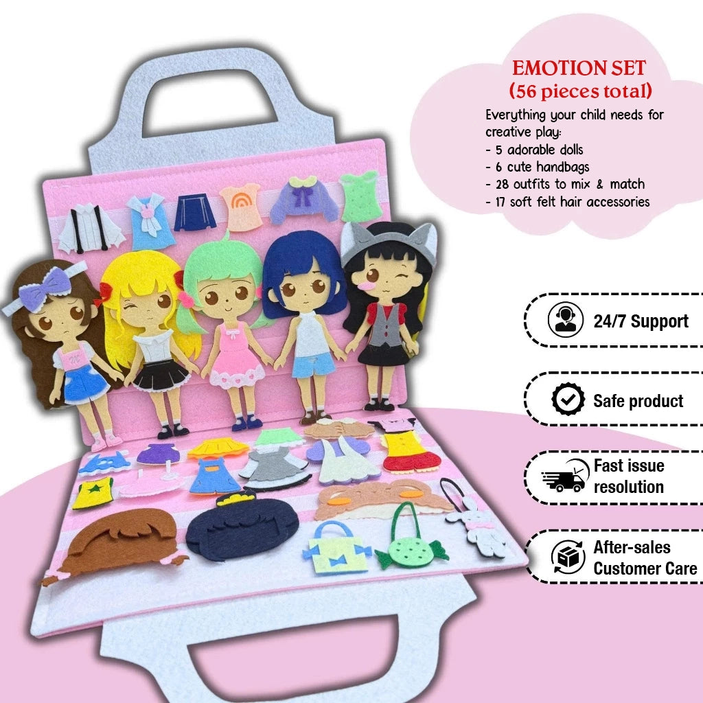 Fairy Princess Felt Dress-Up Doll Playset – Peel & Stick Fashion Activity Book with Carry Bag, Personalized Handmade Kids Toy