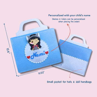 Fairy Princess Felt Dress-Up Doll Playset v2 – Peel & Stick Fashion Activity Book with Carry Bag, Personalized Handmade Kids Toy