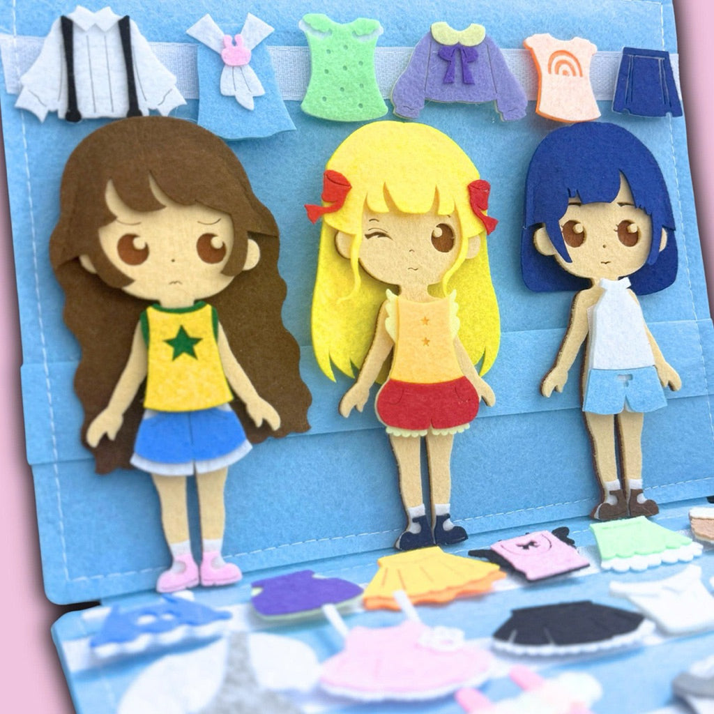 Fairy Princess Felt Dress-Up Doll Playset v2 – Peel & Stick Fashion Activity Book with Carry Bag, Personalized Handmade Kids Toy