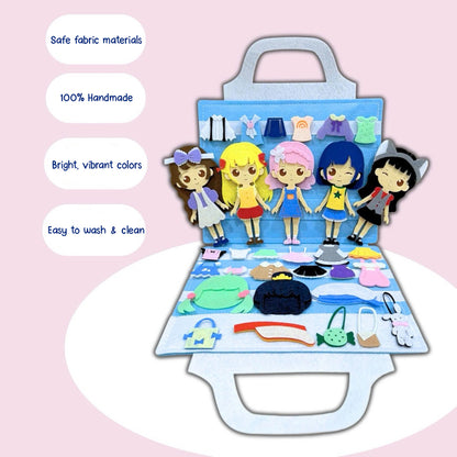 Fairy Princess Felt Dress-Up Doll Playset v2 – Peel & Stick Fashion Activity Book with Carry Bag, Personalized Handmade Kids Toy