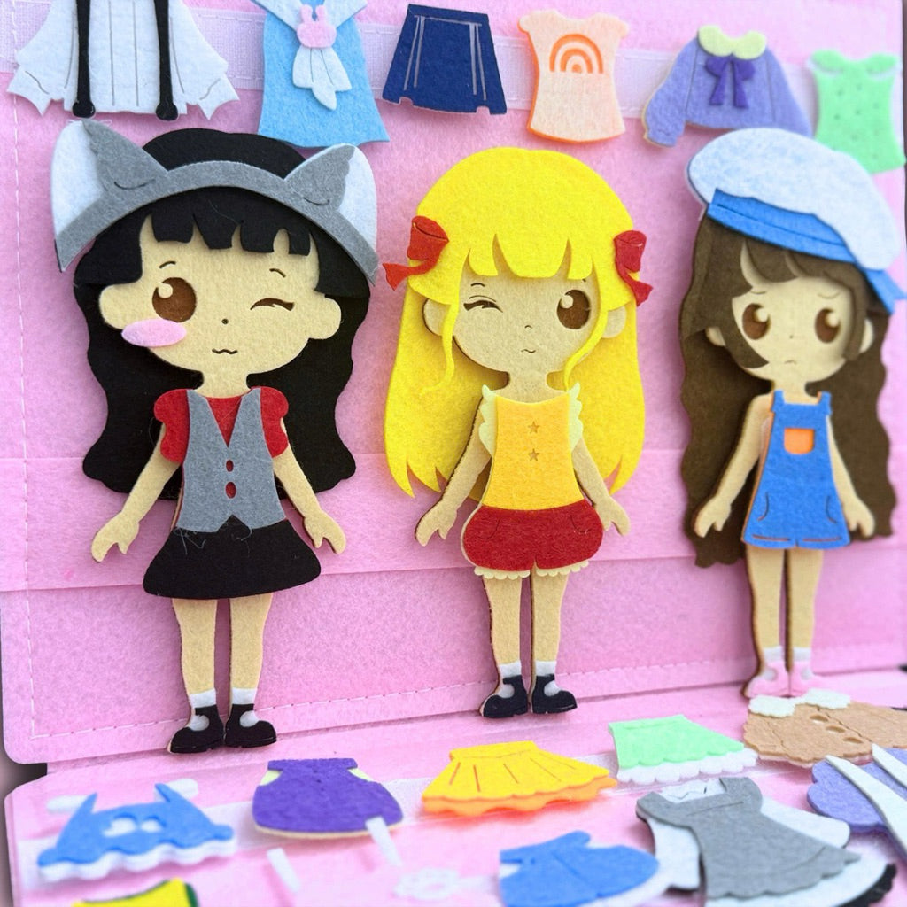 Fairy Princess Felt Dress-Up Doll Playset – Peel & Stick Fashion Activity Book with Carry Bag, Personalized Handmade Kids Toy