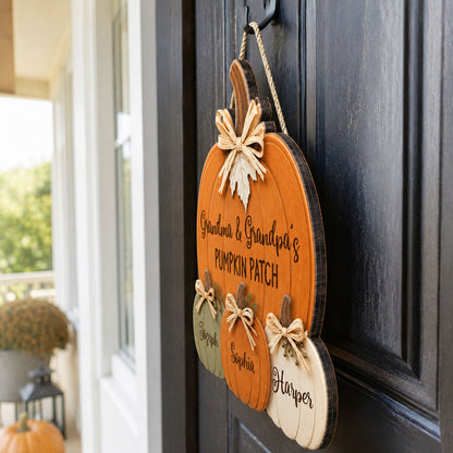 Grandma Grandpa's Pumpkin Patch 2D Flat - Personalized Door Hanger - Fall Season Decor For Grandparents