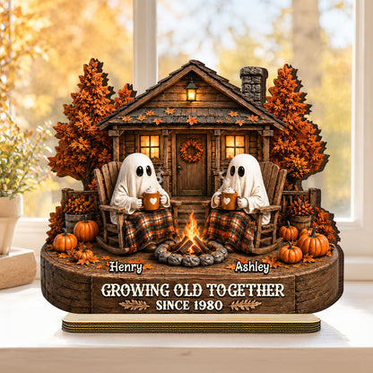 Cute Boo Couple Fall Season Halloween - Personalized 2-Layered Wooden Plaque - Gift For Couple, Him, Her