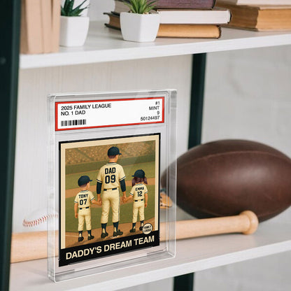 Baseball No. 1 Dad Grandpa Man & Kids Trading Card Style - Personalized Acrylic Block Plaque