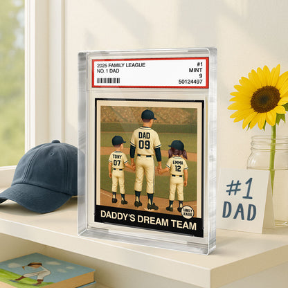 Baseball No. 1 Dad Grandpa Man & Kids Trading Card Style - Personalized Acrylic Block Plaque