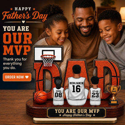 Basketball Dad Legend Daddy's Dream Team - Personalized 2-Layered Wooden Plaque - Unique Father's Day Gift For Dad, Husband, Basketball Fans